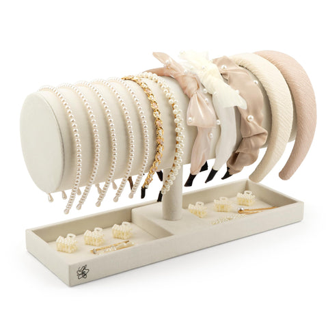 LS velvet headband holder front view, elegant storage and display