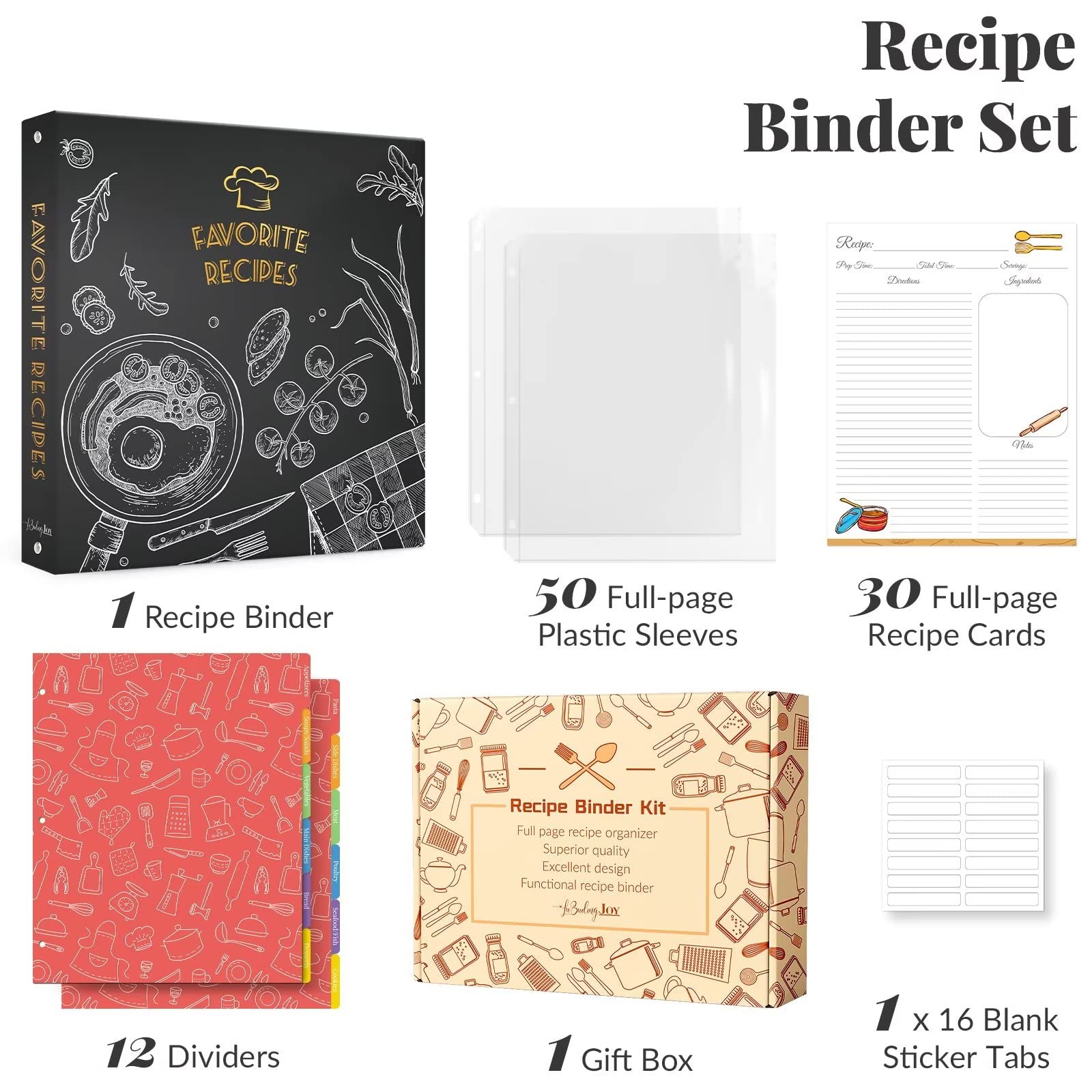 LuBudingJoy open binder with clear plastic sleeves protecting recipes from spills