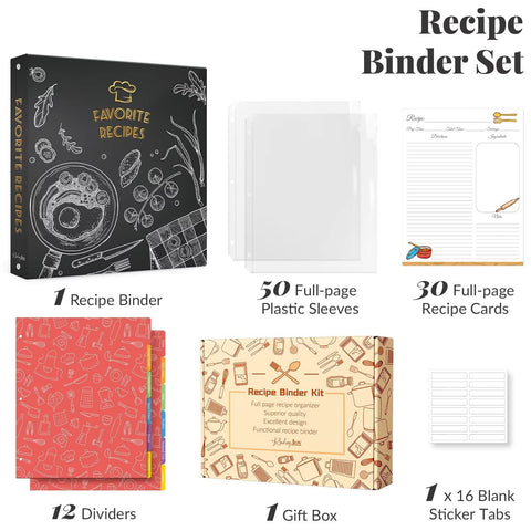 LuBudingJoy open binder with clear plastic sleeves protecting recipes from spills