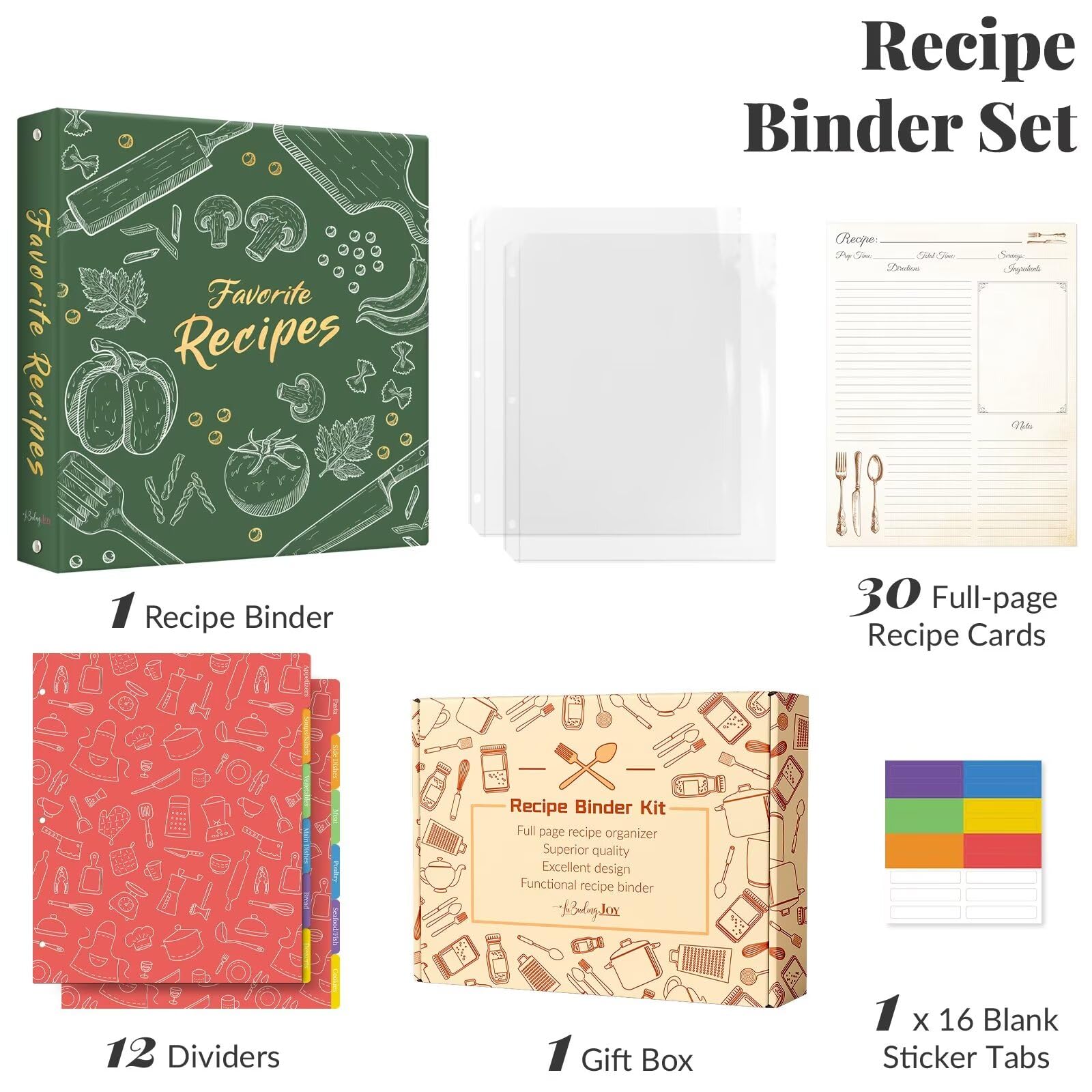 LuBudingJoy open spread showing rings and blank recipe pages for easy writing