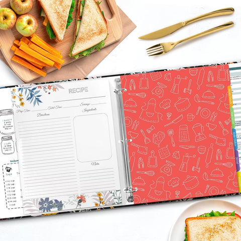 LuBudingJoy binder next to letter paper showing 8.5x11 size for standard recipes