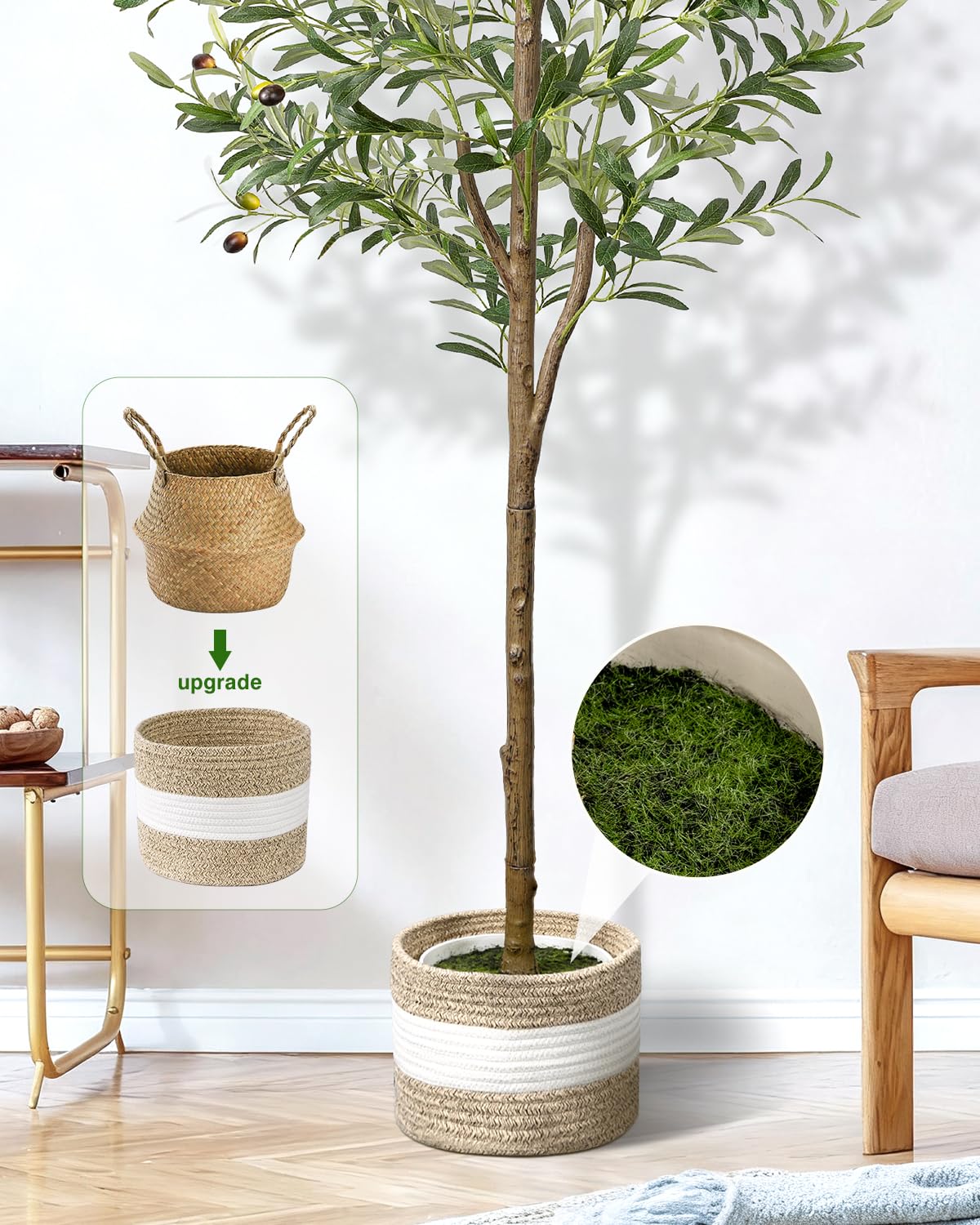 LuceAlberi white pot and cotton rope basket providing stable decorative base