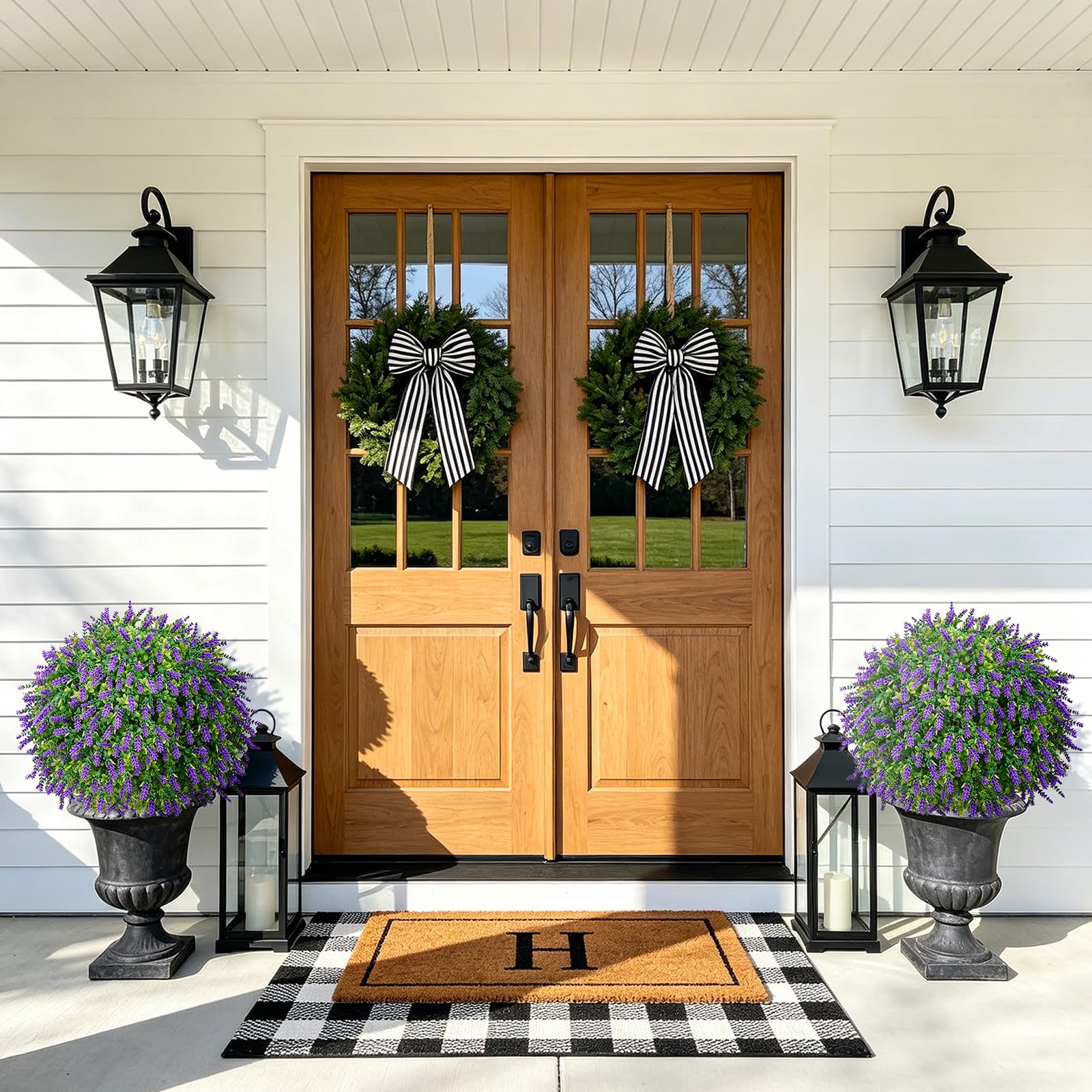 LuceAlberi topiary beside doorstep showing true-to-size 24.7 inch scale for placement