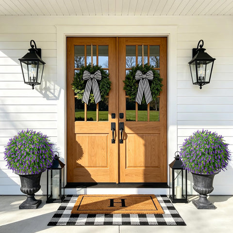 LuceAlberi topiary beside doorstep showing true-to-size 24.7 inch scale for placement