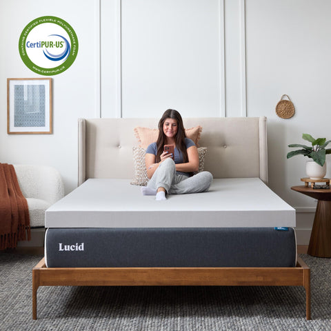 Lucid compressed rolled topper in box for easy shipping and setup convenience