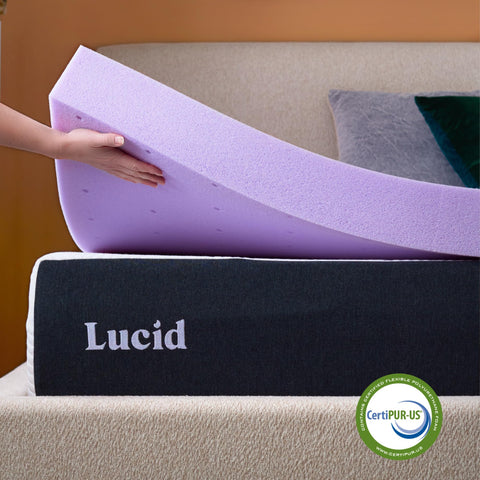Lucid label with CertiPUR-US badge confirming tested content and durability