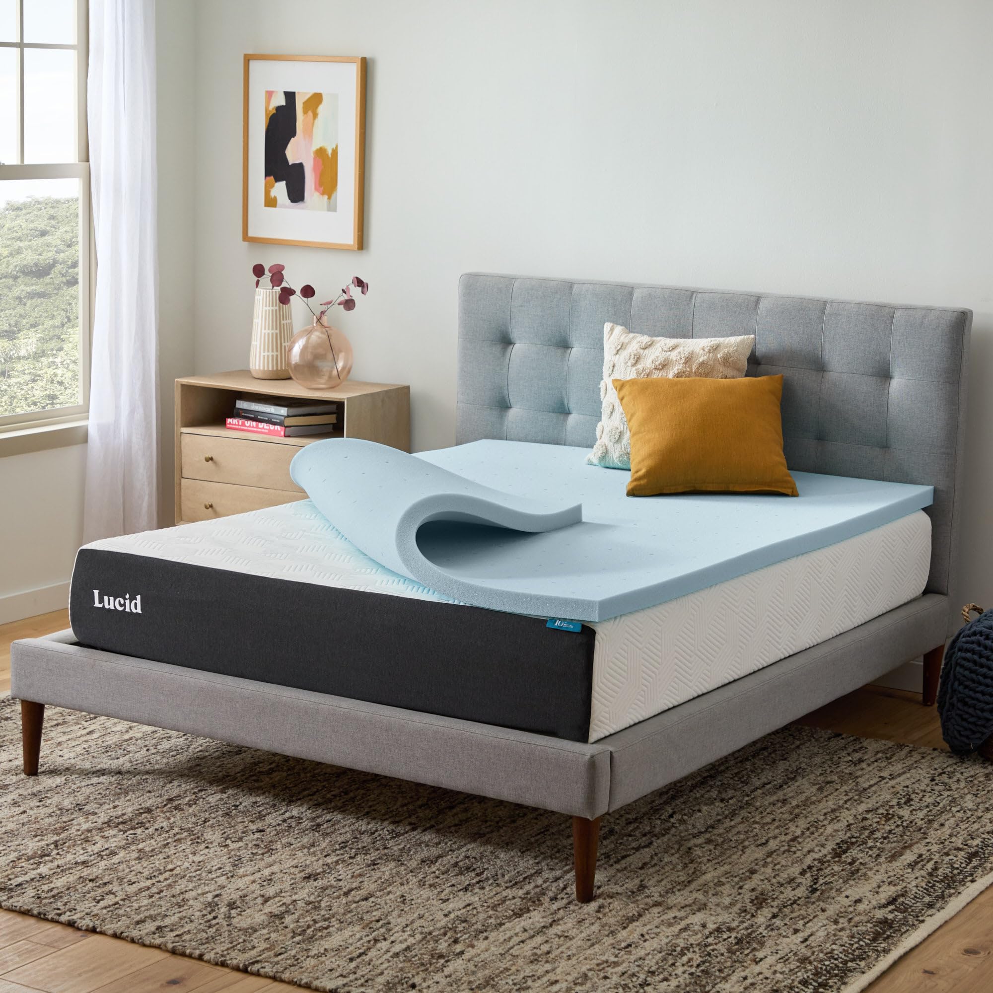 Lucid lifestyle bedroom setting with topper showing cooler, cozy sleep