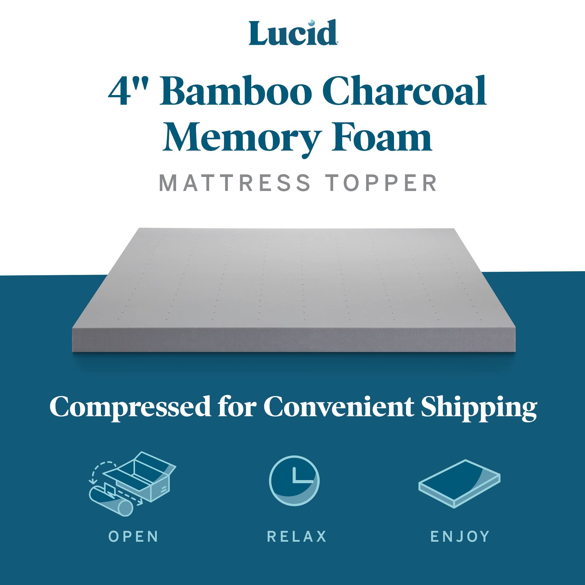 Lucid topper placed on Twin XL bed demonstrating plush cushioning and support