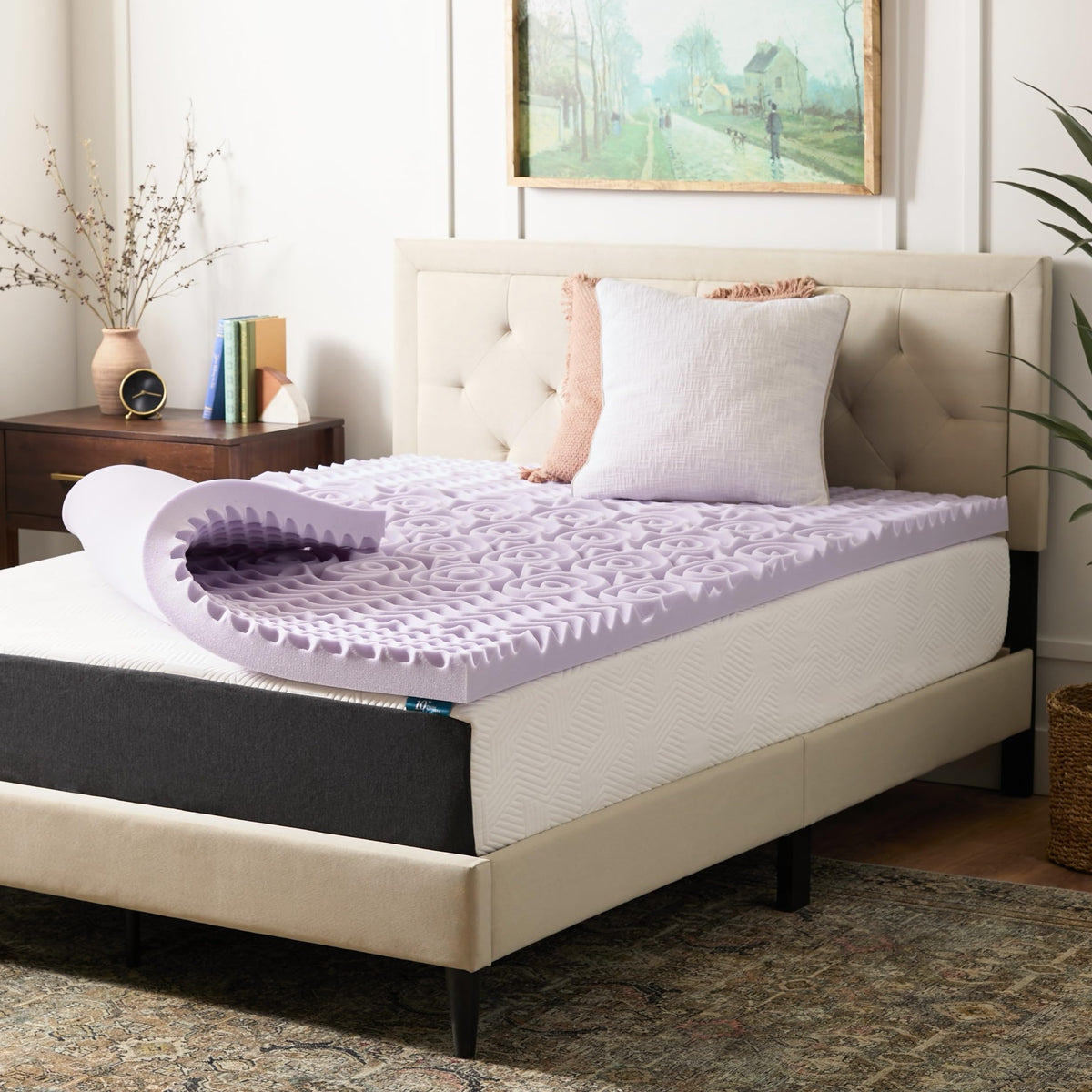 LUCID front packaging showing Twin XL topper and easy delivery benefit