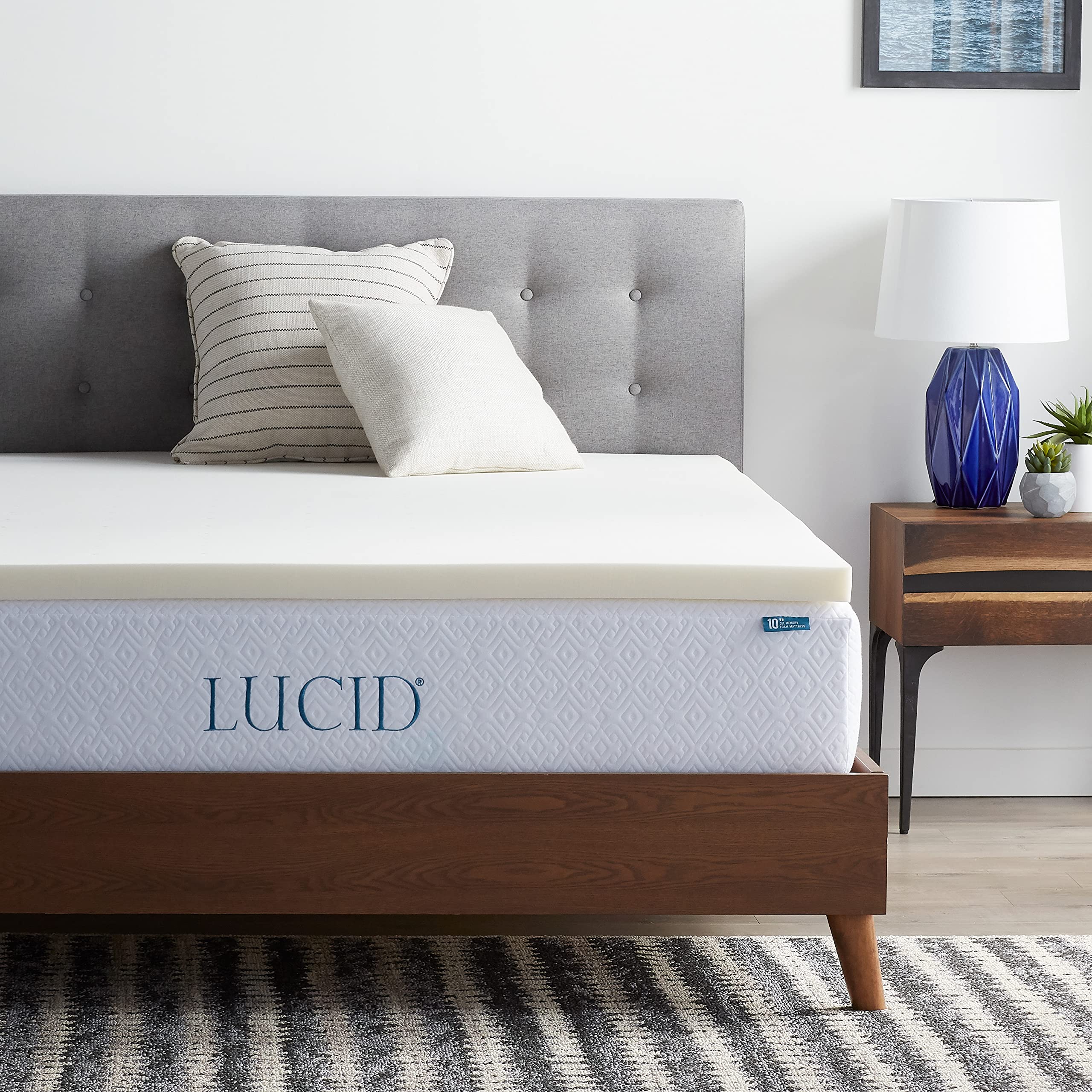 LUCID topper front view on full bed showing smooth surface and benefit of added comfort