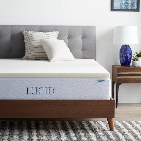 LUCID topper front view on full bed showing smooth surface and benefit of added comfort
