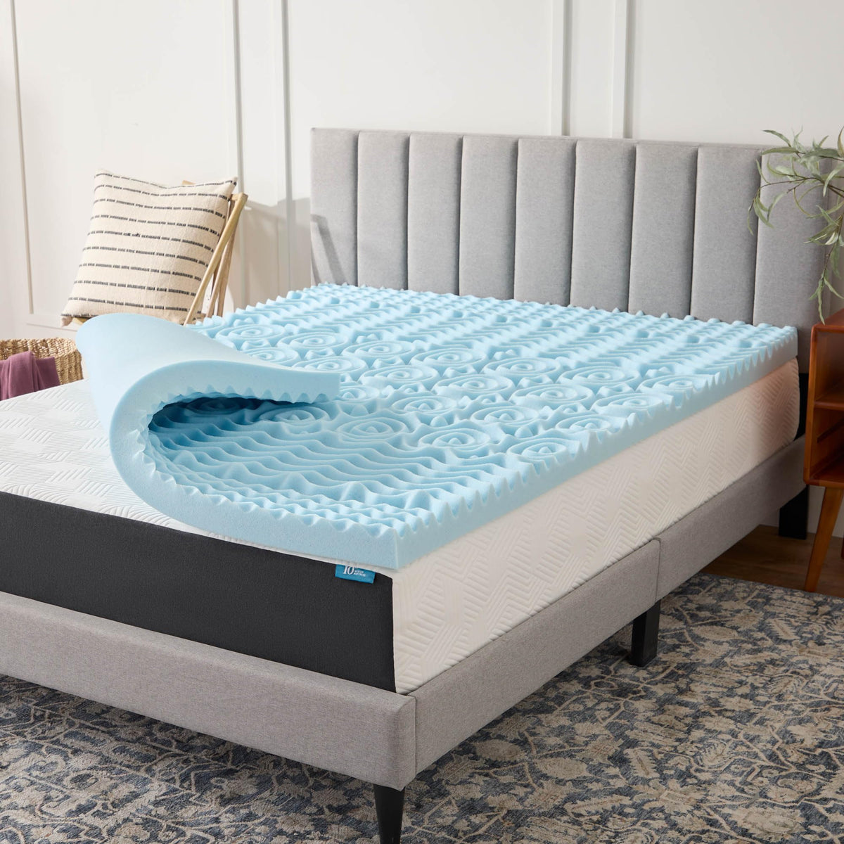 LUCID full-size topper front view showing plush surface and neat edges for comfort