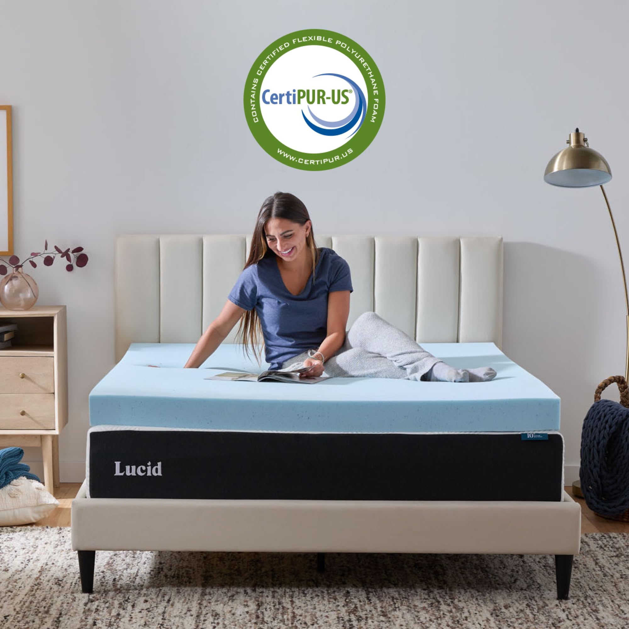 LUCID topper in bedroom lifestyle showing enhanced comfort and cozy setup