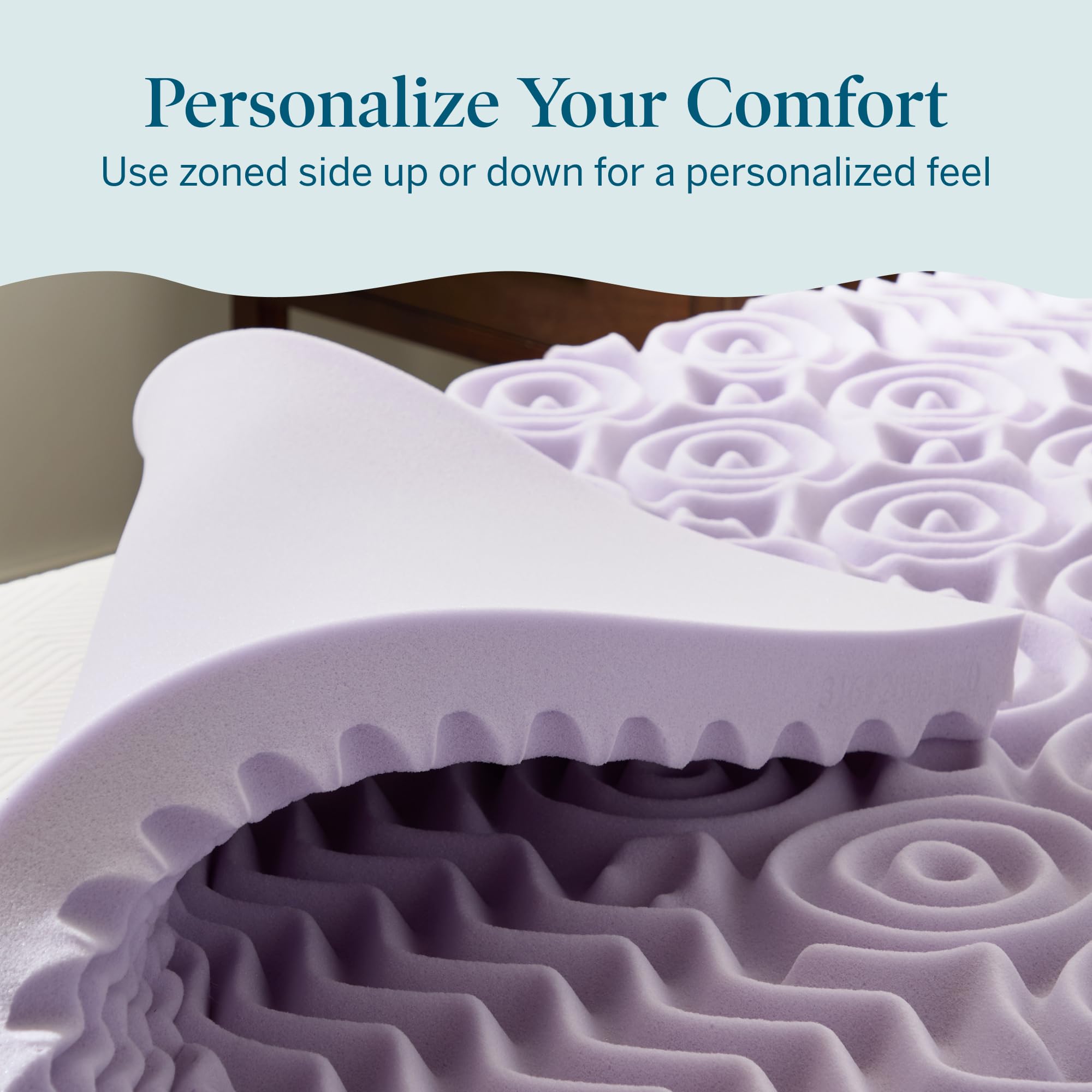 LUCID topper on bed in bedroom setting creating a calming sleep scene