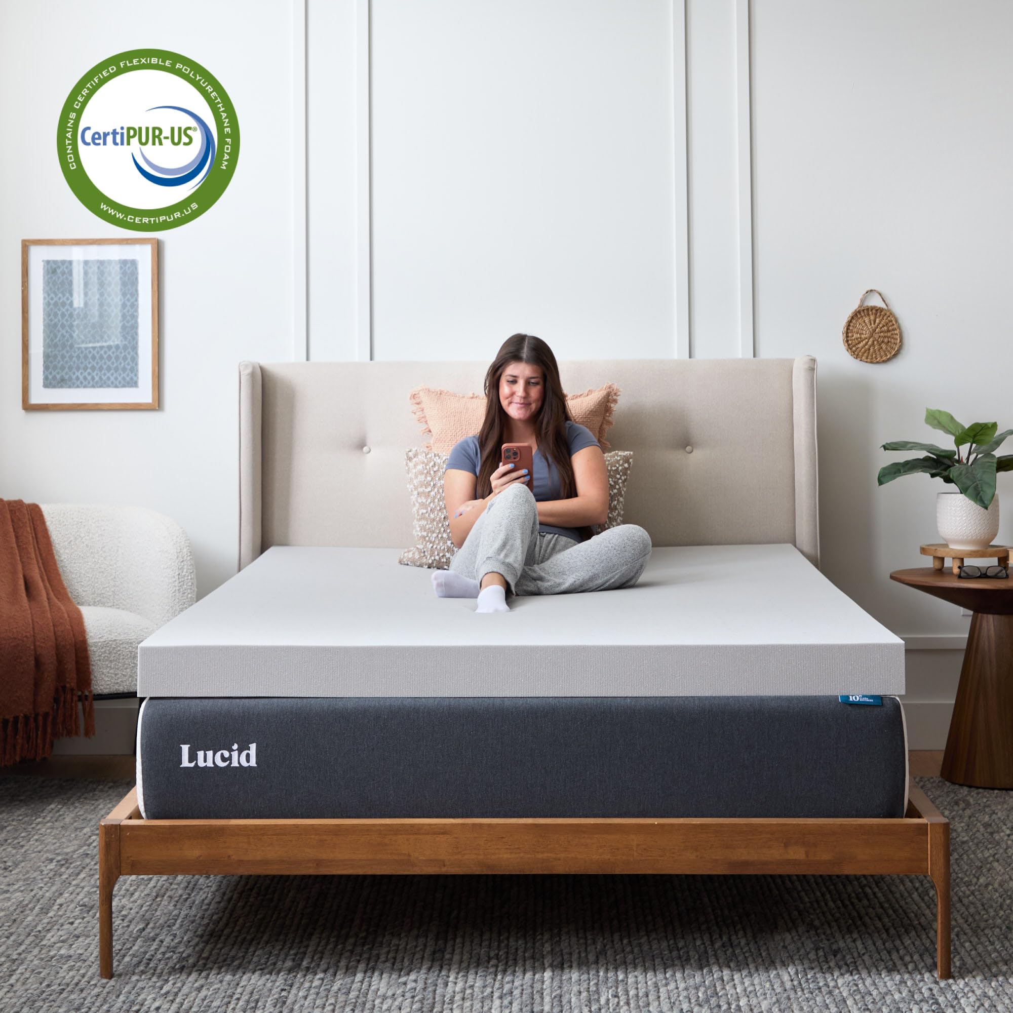 Lucid opened topper on king bed illustrating softer, refreshed sleeping surface