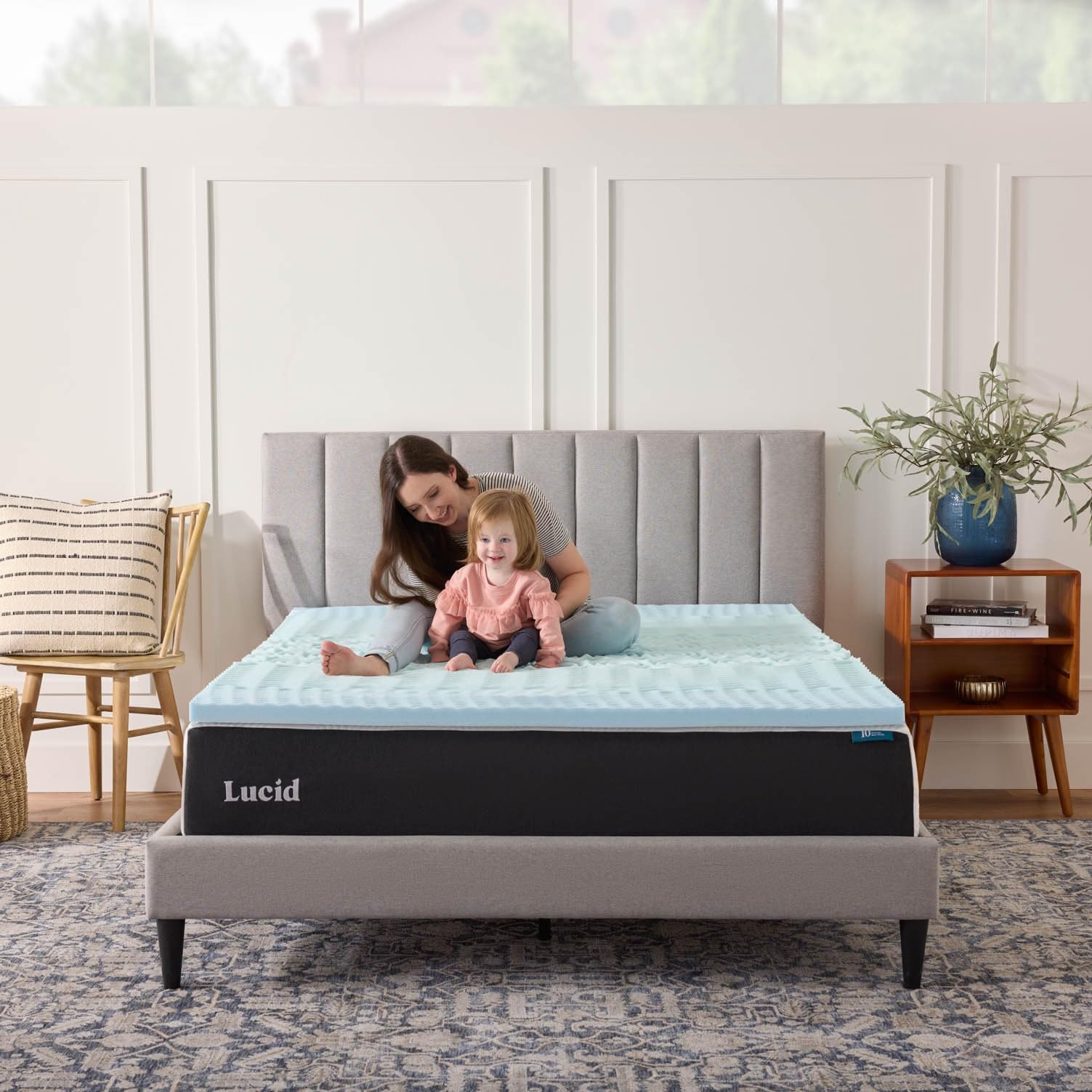 LUCID topper side view showing 2-inch thickness for added plush support