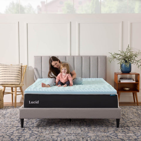 LUCID topper side view showing 2-inch thickness for added plush support