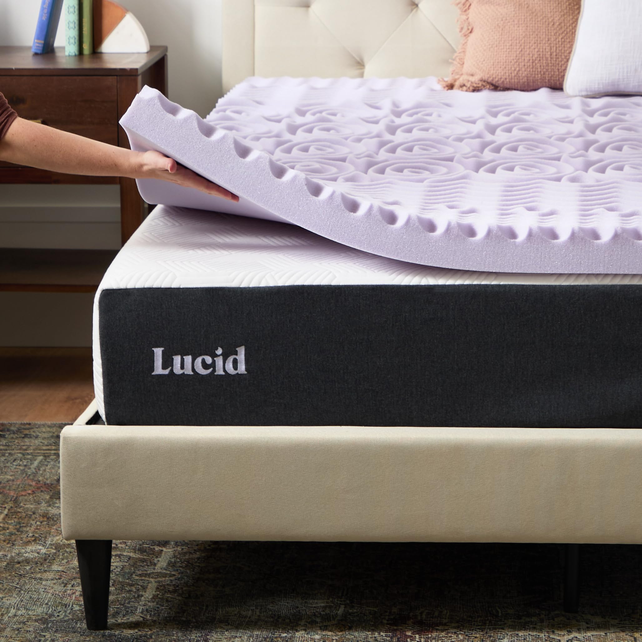 LUCID unrolled topper expanding after removal from box for quick setup