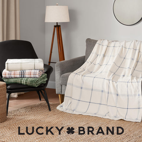 Lucky Brand woven label and stitched edge showing quality finish and care clarity
