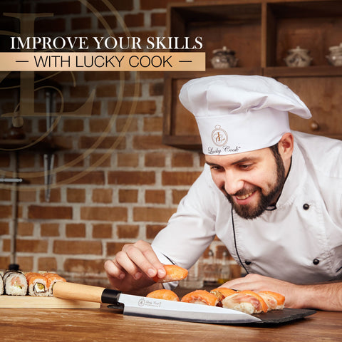 Lucky Cook pakkawood handle detail offering ergonomic, slip-resistant grip