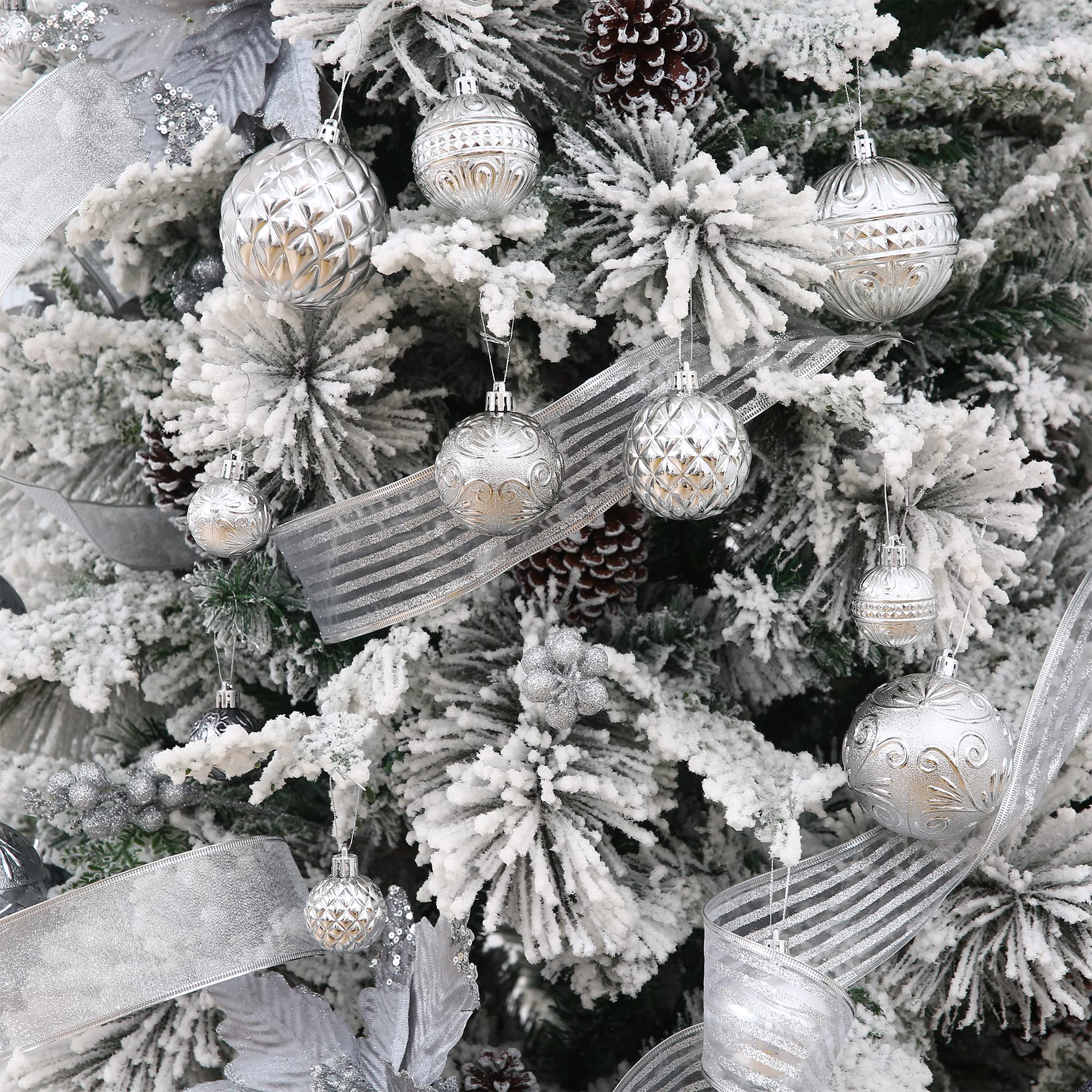 LUCKYCHRIS silver balls arranged on wreath showcasing outdoor-safe finish and charm