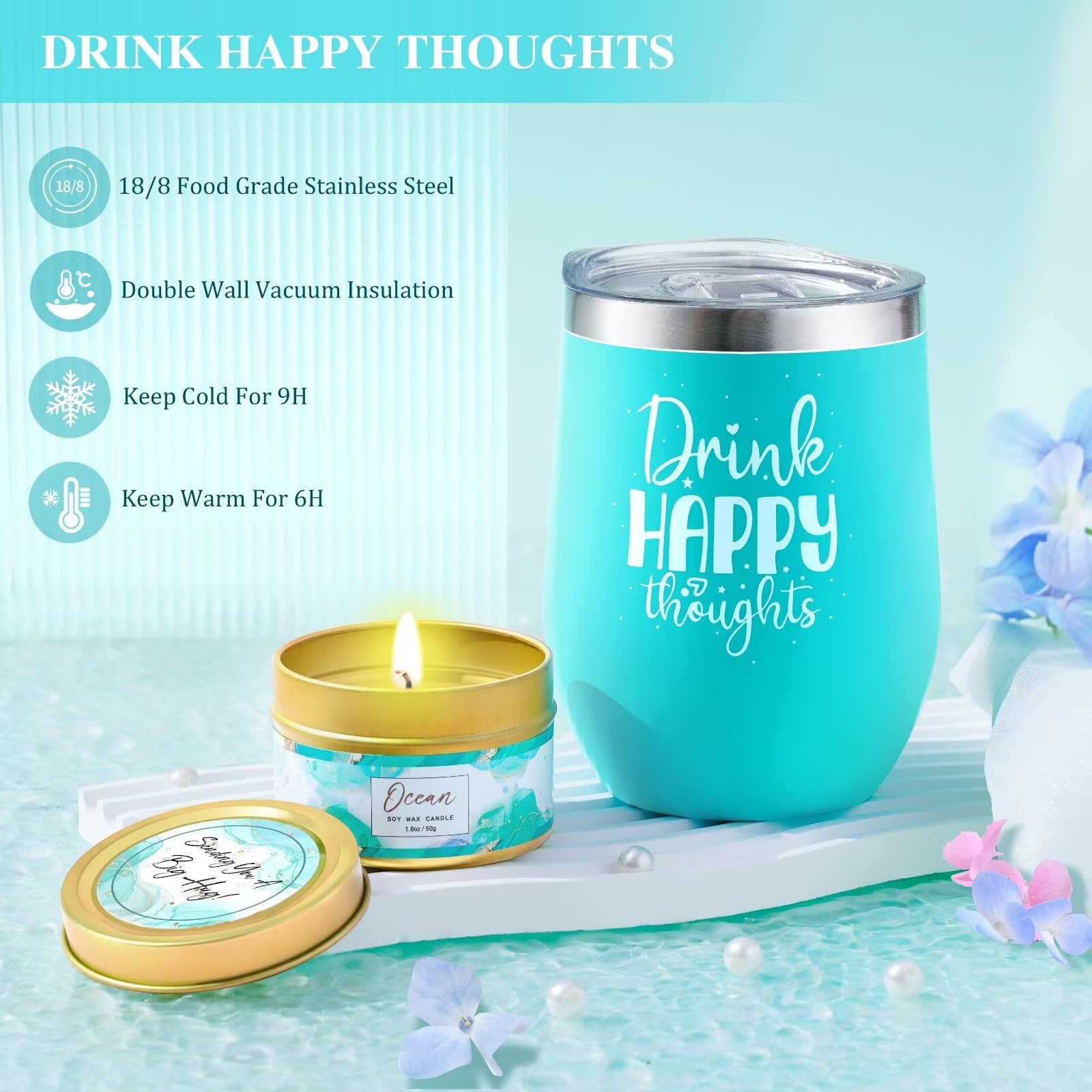 LUCOTIYA 12oz tumbler with ocean candle conveying calming beverage moments