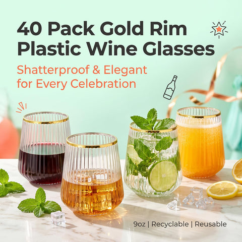 Lueumxc open box with 40 glasses indicating event-ready quantity benefit