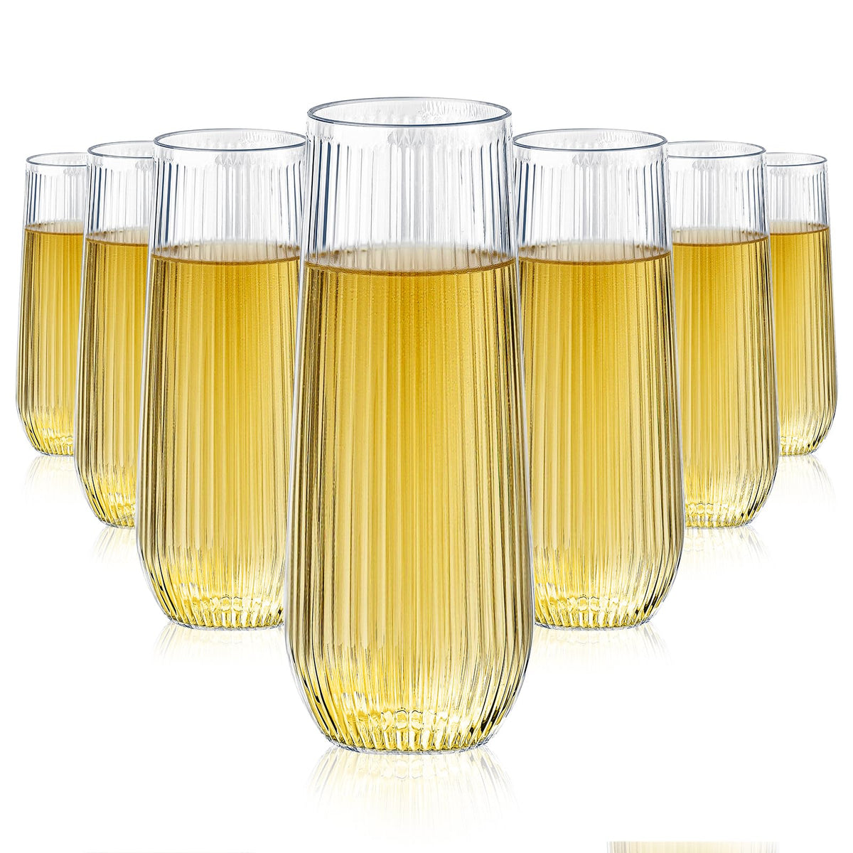 Lueumxc front pack showing 48 clear champagne flutes for effortless serving
