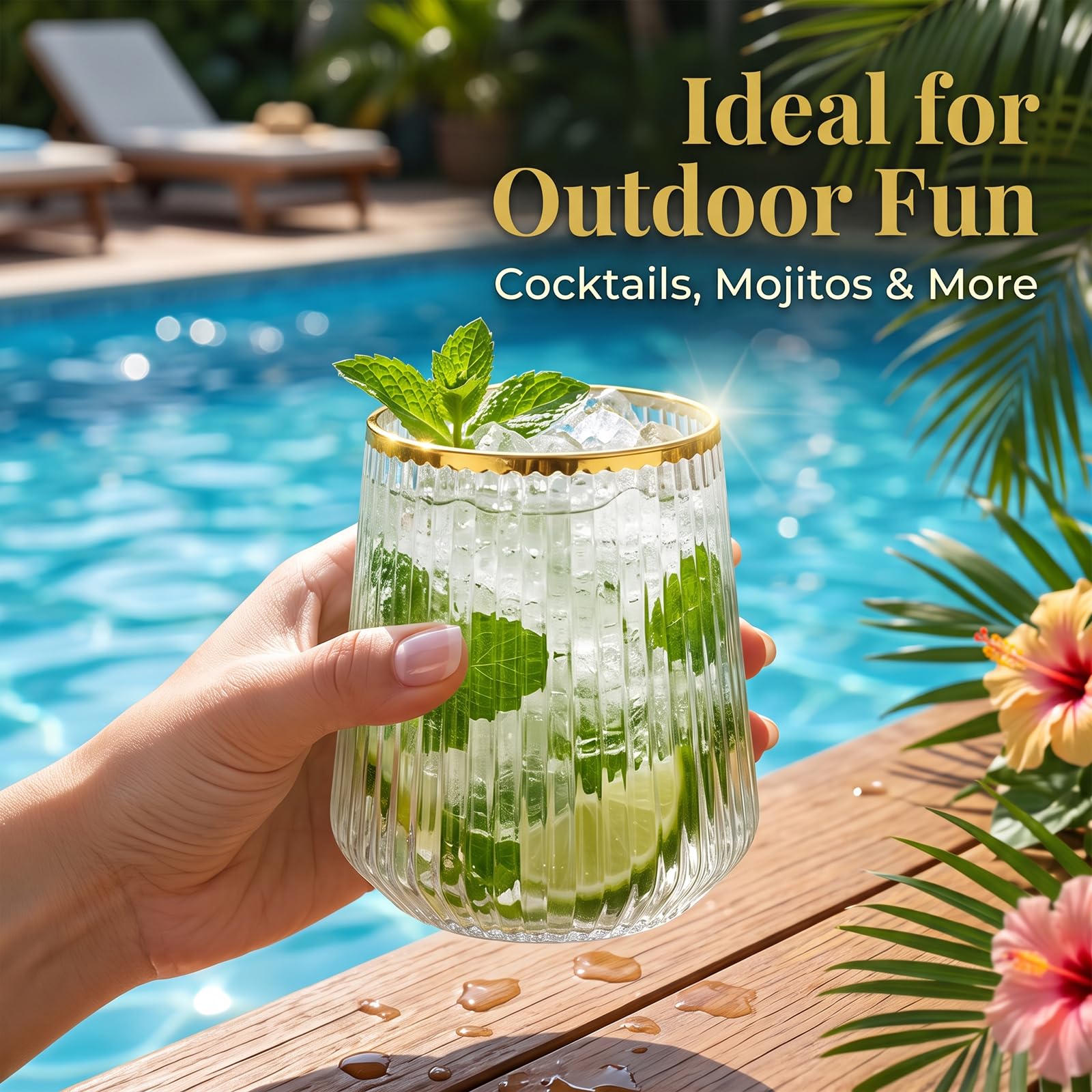Lueumxc glasses in outdoor party scene emphasizing unbreakable convenience