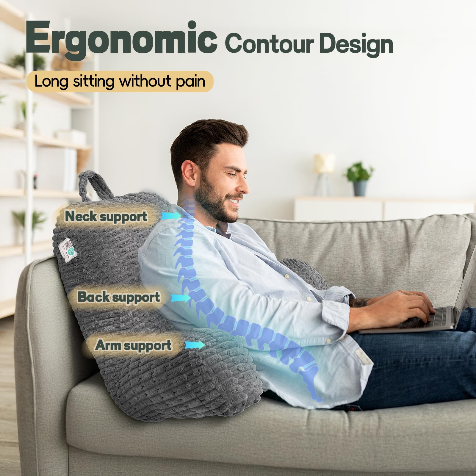 LUISOF in bed with reader demonstrating comfortable upright lounging