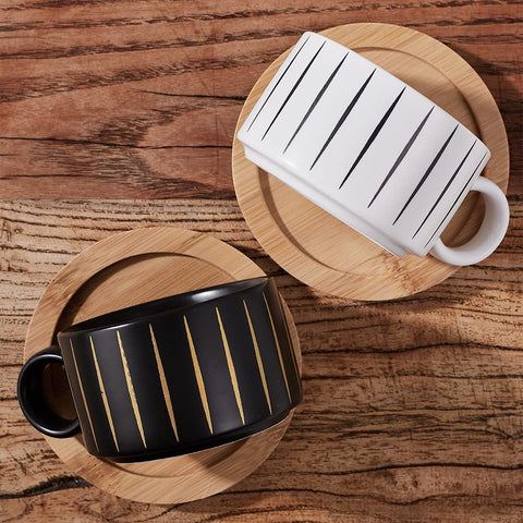 LUKA cup with saucer on wood counter showing elegant serving