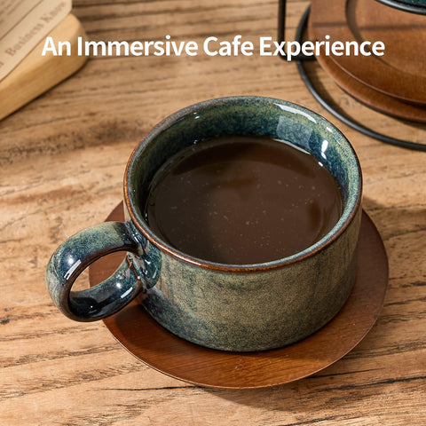 LUKA cups in use with espresso shot demonstrating serving convenience
