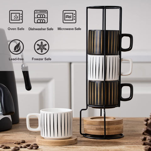 LUKA metal stand holding four cups to save countertop space