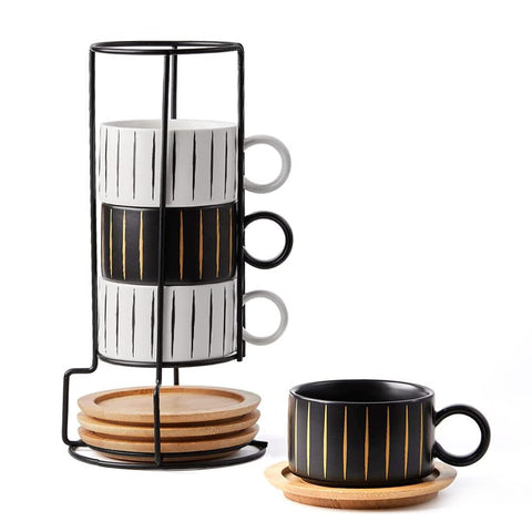 LUKA front view of cups and metal stand showing neat storage
