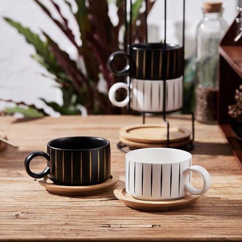 LUKA stacked cups on metal stand saving counter space