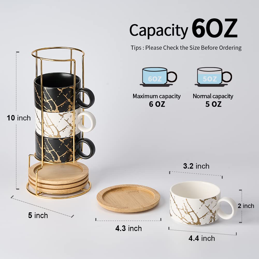 LUKA stackable cups on metal stand neatly saving countertop space
