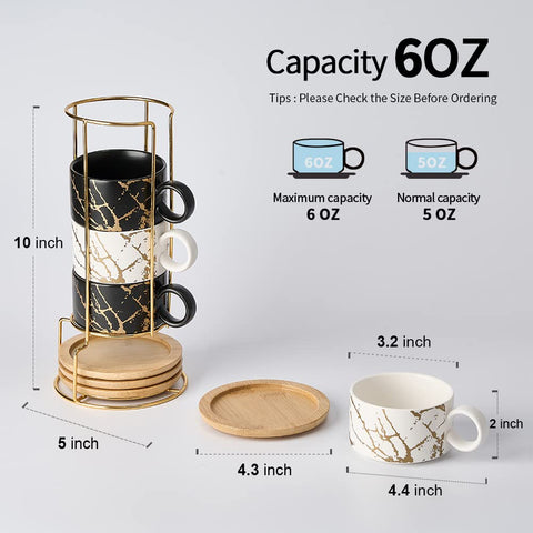 LUKA stackable cups on metal stand neatly saving countertop space