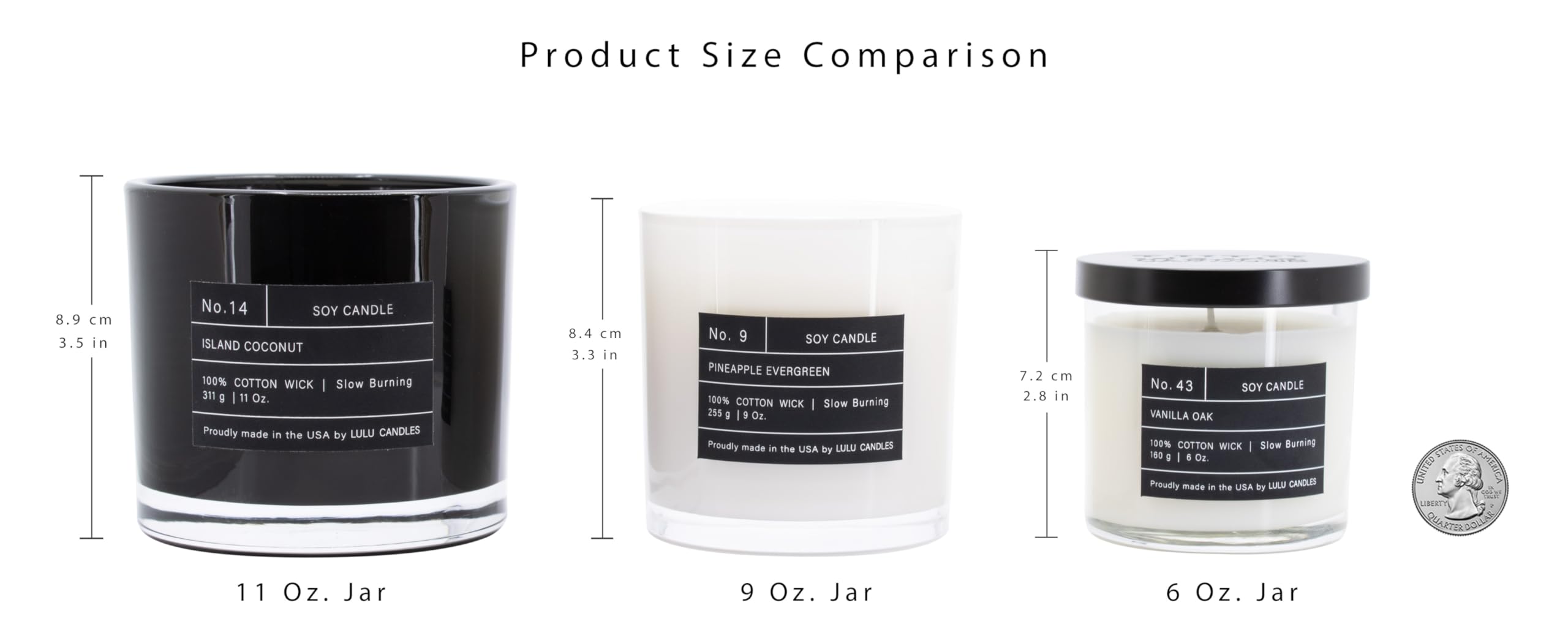 Lulu Candles eco ingredients display highlighting vegan soy blend and clean formula