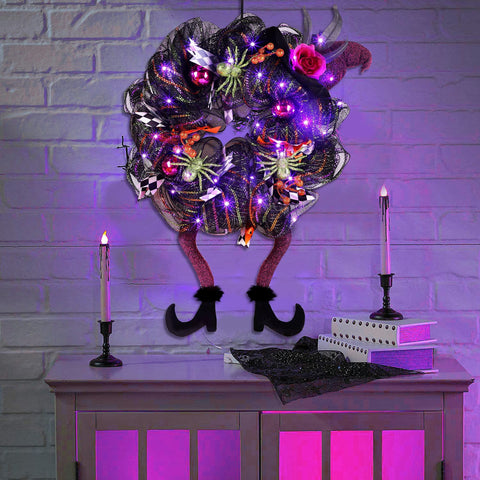 Lulu Home wreath styled on a porch setting creating welcoming Halloween ambience