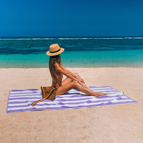 LULUHOME towel spread on sand demonstrating roomy beach coverage and comfort