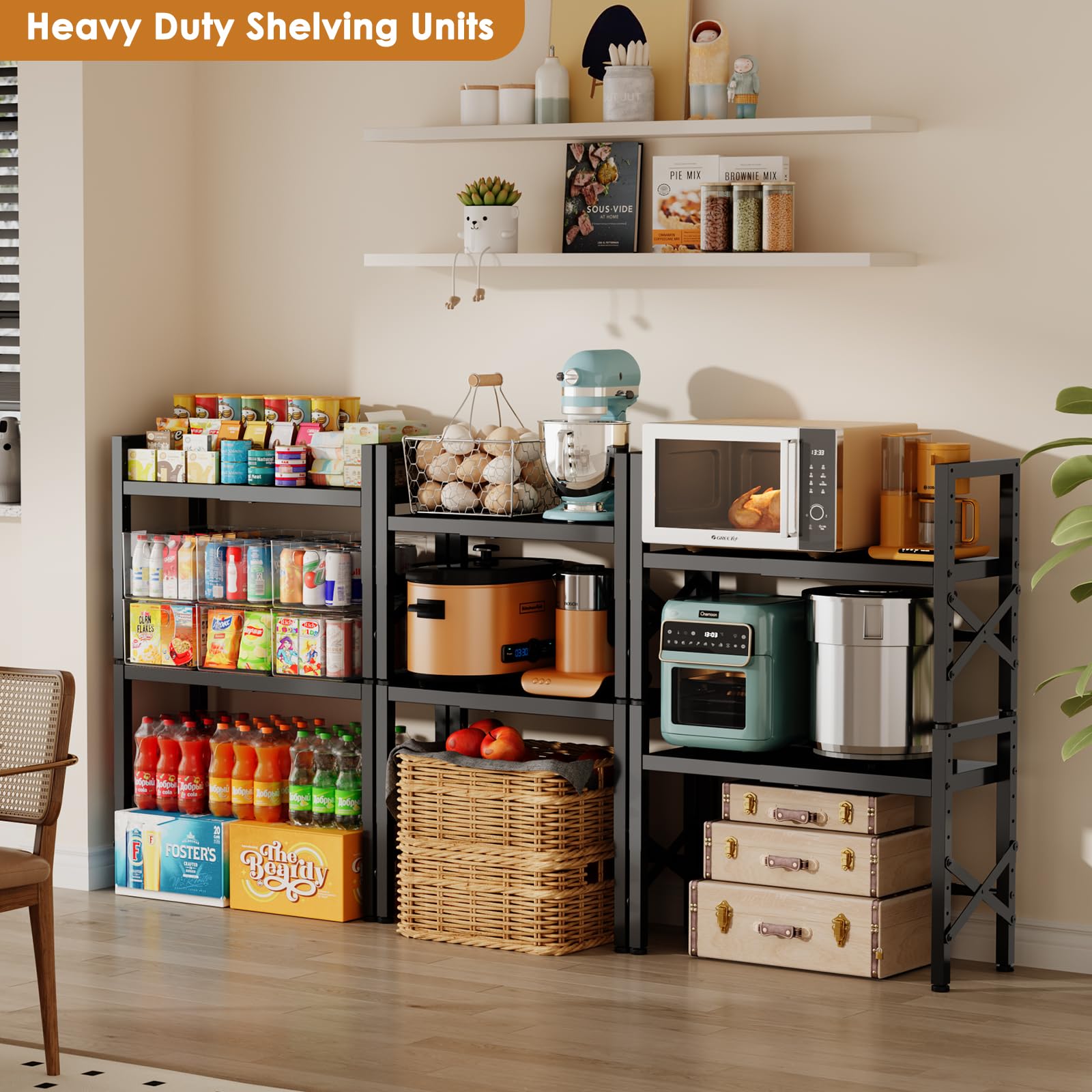 LUMAMU showing height adjustment mechanism for customizable shelf spacing