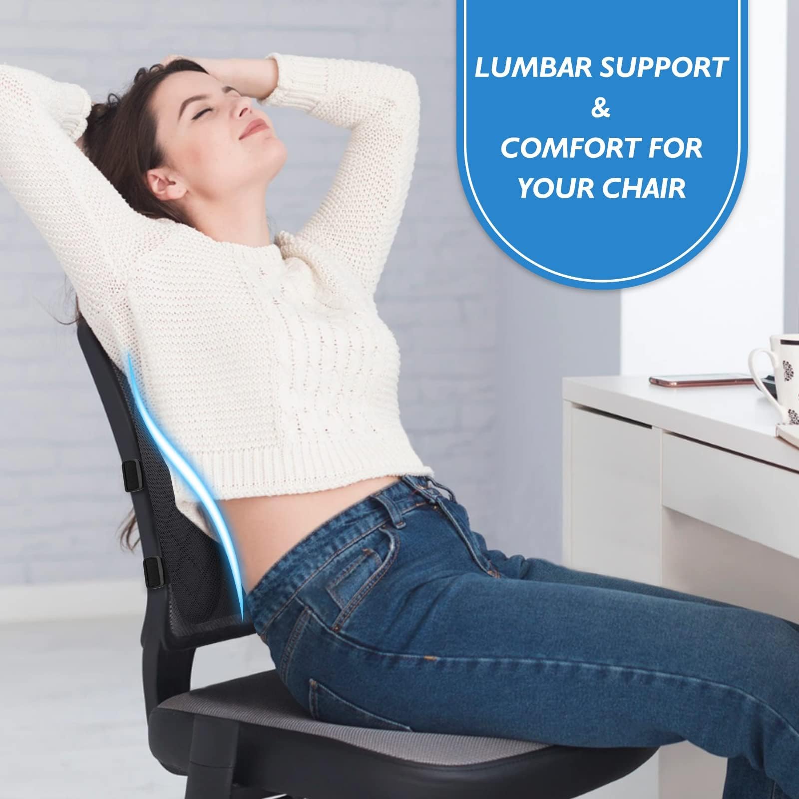 LumbarPal fitted on car seat supporting lower back during drives