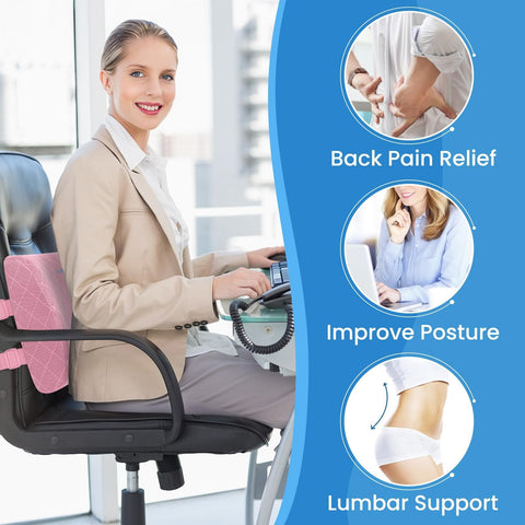 LumbarPal placed on office chair illustrating improved sitting posture