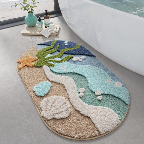 LUMI bath rug front view showing coastal design and soft comfort