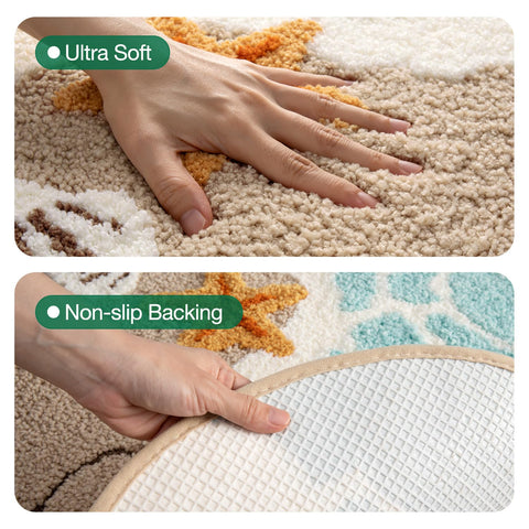 LUMI demo of water on rug showing quick absorption and dryness benefit