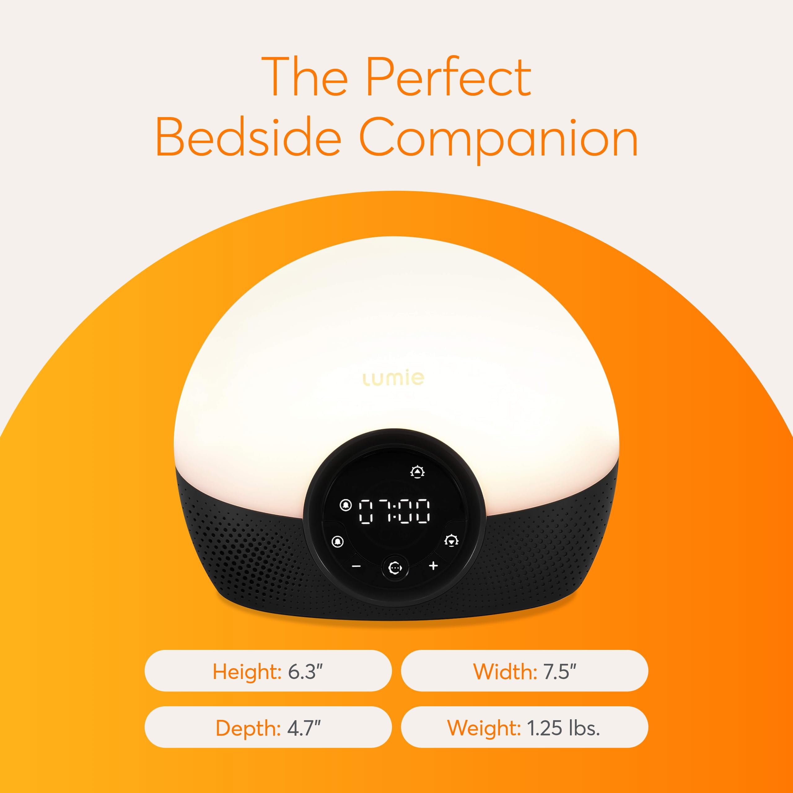 Lumie Bodyclock Glow 150 nightlight in a dark bedroom offering low light for safe nighttime trips benefit