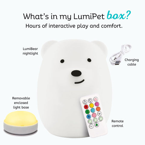 Lumipets bear displaying multiple colors showing mood-changing benefit