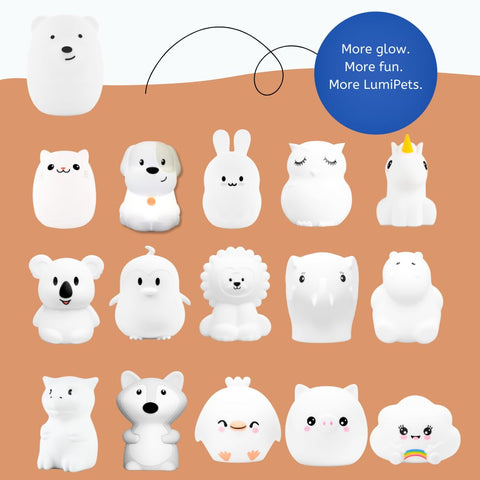 Lumipets bear child squeezing it showing tactile comfort and safety