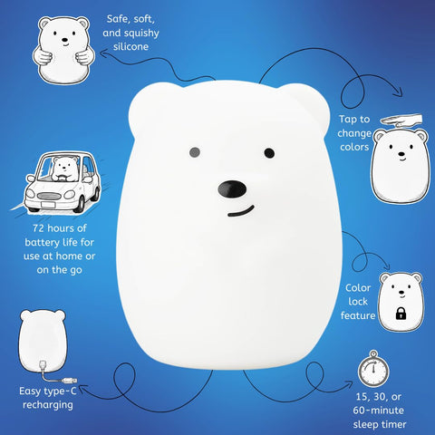 Lumipets bear remote and controls showing easy parental adjustments