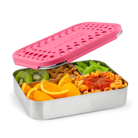LunchBots Cinco front view pink showing compact durable design